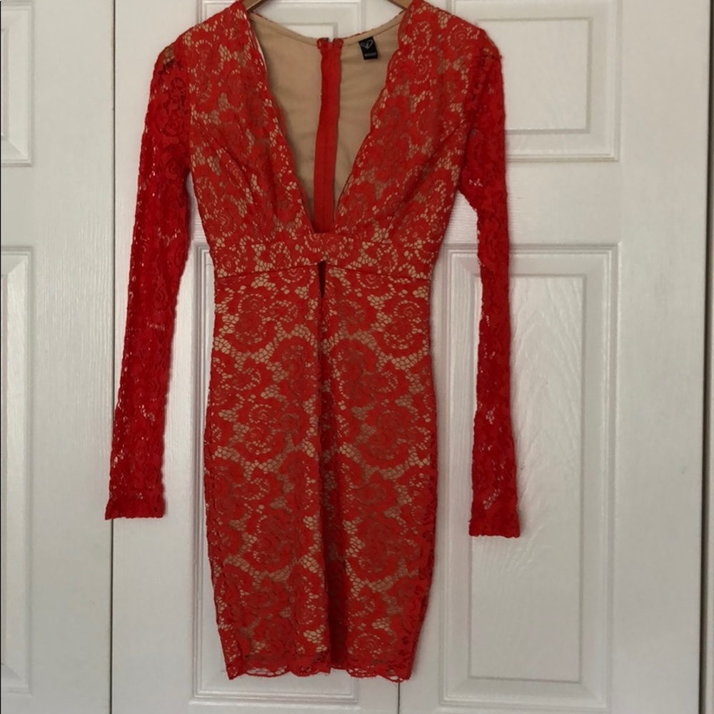 Coral Laced BodyCon Dress